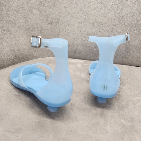 Jeffrey Campbell Thong Sandals 8 Blue Jelly Gumdrop Kitten Heel Ankle New $65 - Picture 11 of 16